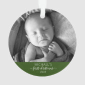 First Christmas Elegant Baby's Foto Name Script Ornament (Rückseite)
