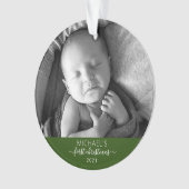 First Christmas Elegant Baby's Foto Name Script Ornament (Vorderseite)