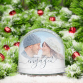 First Christmas Engaged 2 Photo Dusty Blue Script Schneekugeln (Weihnachten)