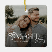 First Christmas Engaged Chic Couples 2 Photos Keramikornament (Vorderseite)