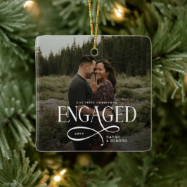 First Christmas Engaged Chic Couples 2 Photos Keramikornament