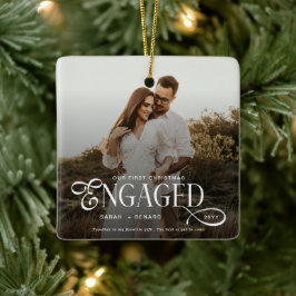 First Christmas Engaged Chic Couples Photo Keramikornament
