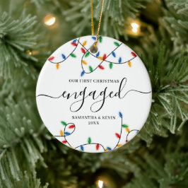 First Christmas Engaged Couple Names Xmas Lights Keramik Ornament