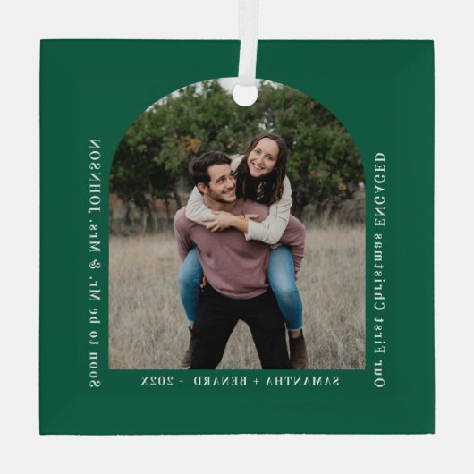 First Christmas Engaged Couples Photo Arch Ornament Aus Glas (Rückseite)