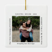 First Christmas Engaged Couples Photo Keramikornament (Rückseite)