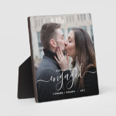 First Christmas Engaged Custom Photo White Script Fotoplatte (Vorderseite)