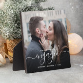 First Christmas Engaged Custom Photo White Script Fotoplatte