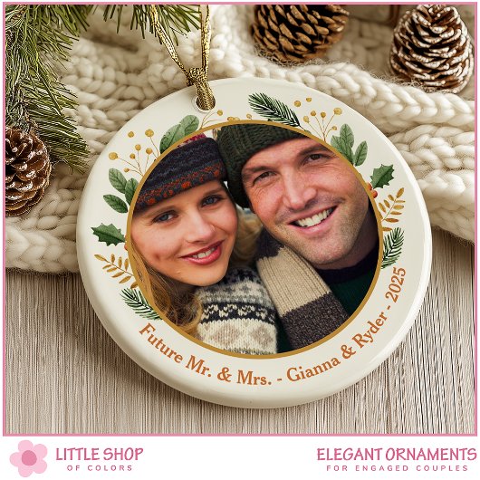 First Christmas Engaged Customizable Photo Keramik Ornament