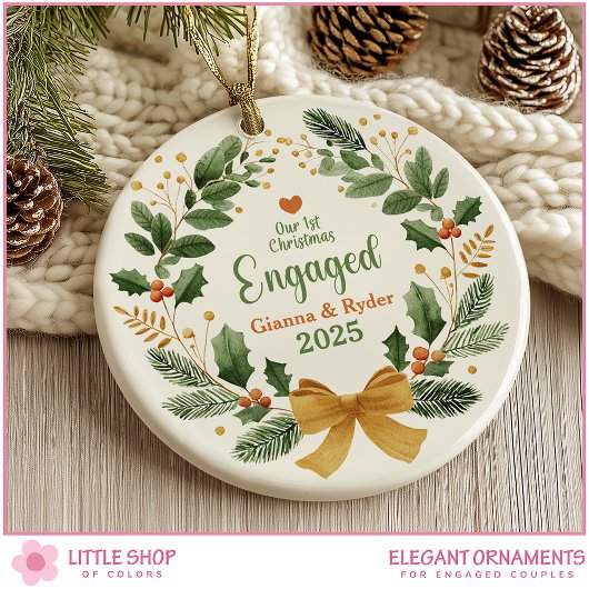 First Christmas Engaged Customizable Photo Keramik Ornament