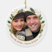 First Christmas Engaged Customizable Photo Keramik Ornament (Hinten)