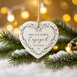 First Christmas Engaged Floral Botanical  Wreath Keramik Ornament