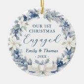 First Christmas Engaged Floral Wreath Photo Keramik Ornament (Vorne)