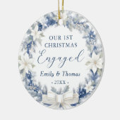 First Christmas Engaged Floral Wreath Photo Keramik Ornament (Links)