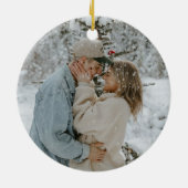 First Christmas Engaged Floral Wreath Photo Keramik Ornament (Hinten)