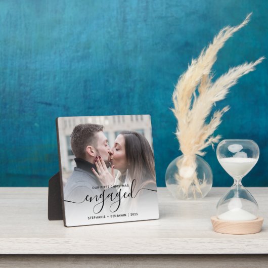 First Christmas Engaged Photo Black Script Fotoplatte (InSitu)