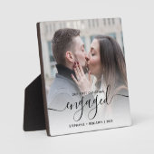 First Christmas Engaged Photo Black Script Fotoplatte (Vorderseite)