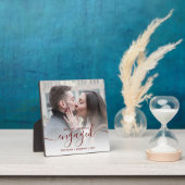 First Christmas Engaged Photo Burgundy Red Script Fotoplatte (InSitu)