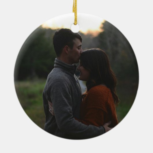 First Christmas Engaged Photo Ceramic Ornament (Hinten)