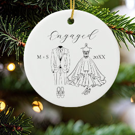 First Christmas Engaged Photo Dress Suit Shoes Keramik Ornament