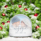 First Christmas Engaged Photo Dusty Blue Script Schneekugeln (Weihnachten)