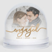 First Christmas Engaged Photo Gold Script Schneekugeln (Vorderseite)