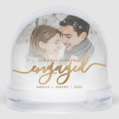 First Christmas Engaged Photo Gold Script Schneekugeln (Rückseite)