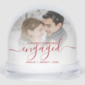 First Christmas Engaged Photo Red Script Schneekugeln (Rückseite)