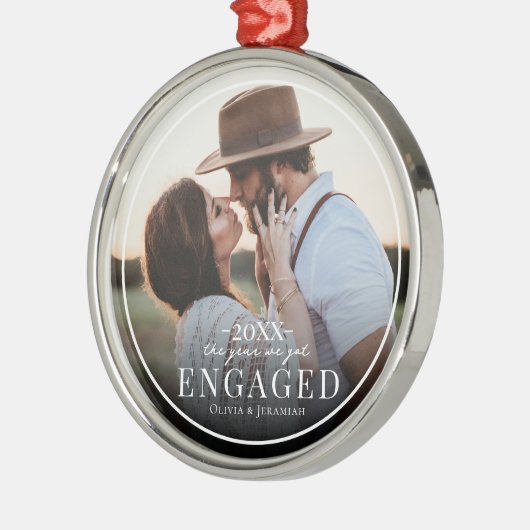 First Christmas Engaged Simple Border Photo  Ornament Aus Metall (Links)