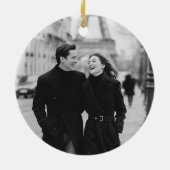 First Christmas Engaged Tree Gold Bow Photo Custom Keramik Ornament (Hinten)