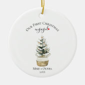 First Christmas Engaged Tree Gold Bows Ball Custom Keramik Ornament (Vorne)