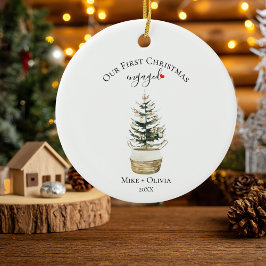 First Christmas Engaged Tree Gold Bows Ball Custom Keramik Ornament