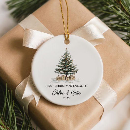 First Christmas Engaged Watercolor Christmas Tree Keramik Ornament