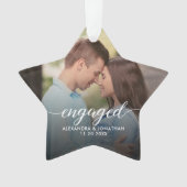 First Christmas Engaged White overlay Custom Photo Ornament (Vorderseite)