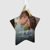 First Christmas Engaged White overlay Custom Photo Ornament (Vorderseite)