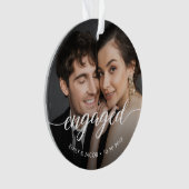 First Christmas Engaged White overlay Custom Photo Ornament (Vorderseite)