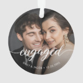 First Christmas Engaged White overlay Custom Photo Ornament (Rückseite)