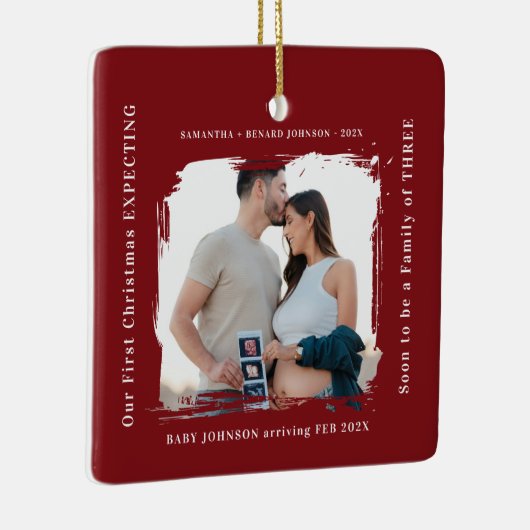 First Christmas Expecting Pregnancy Announcement Keramikornament (Rechts)