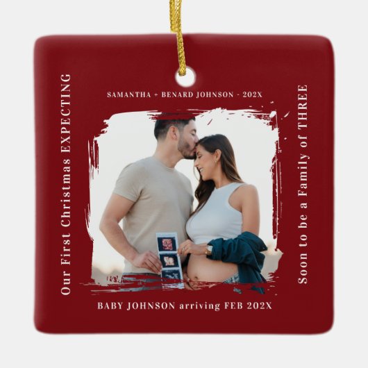 First Christmas Expecting Pregnancy Announcement  Keramikornament (Vorderseite)
