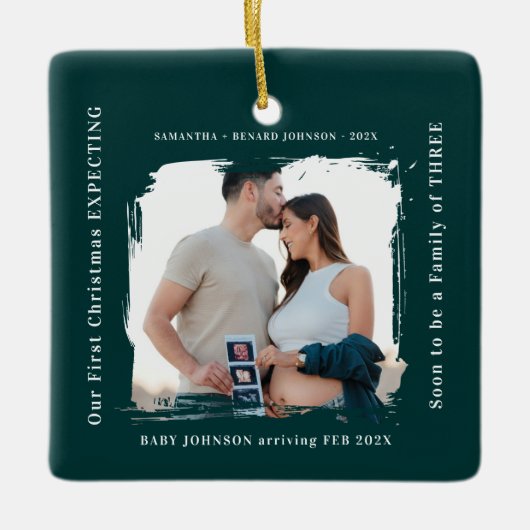 First Christmas Expecting Pregnancy Announcement  Keramikornament (Vorderseite)