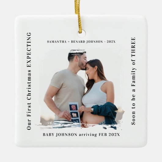 First Christmas Expecting Pregnancy Announcement Keramikornament (Vorderseite)