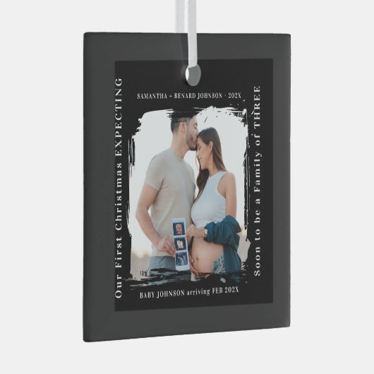 First Christmas Expecting Pregnancy Announcement Ornament Aus Glas (Vorderseite Rechts)