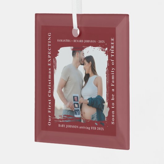 First Christmas Expecting Pregnancy Announcement Ornament Aus Glas (Vorderseite links)