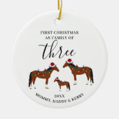 First Christmas Family of Three Cute Horses Keramik Ornament (Vorne)