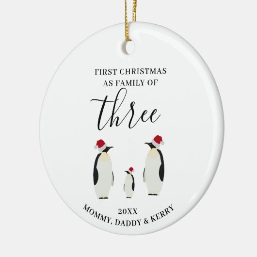 First Christmas Family of Three Cute Penguins Keramik Ornament (Links)
