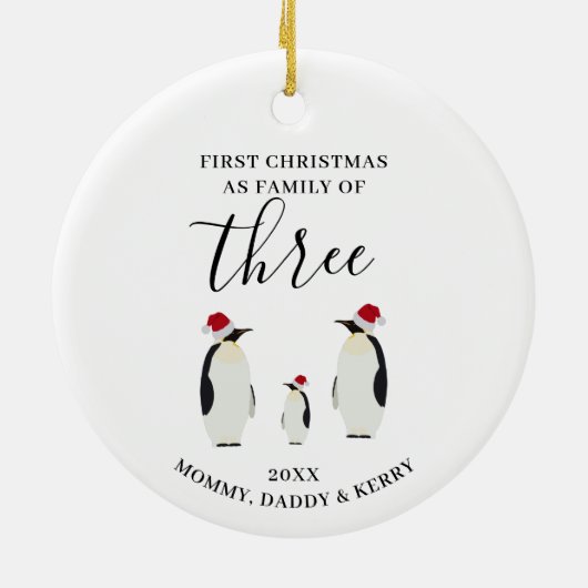 First Christmas Family of Three Cute Penguins Keramik Ornament (Hinten)
