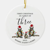 First Christmas Family of Three Cute Raccoon Keramik Ornament (Vorne)