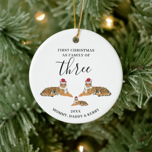 First Christmas Family of Three Cute Tigers Keramik Ornament (Baum)