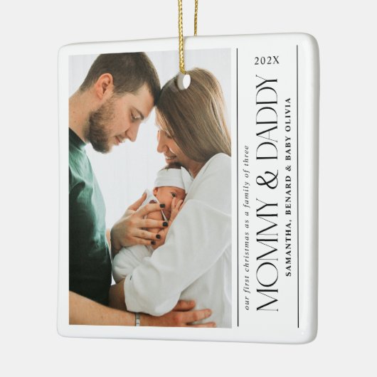 First Christmas Family of Three Mommy Daddy Photo Keramikornament (Links)