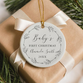 First Christmas Floral Botanical Wreath Keramik Ornament