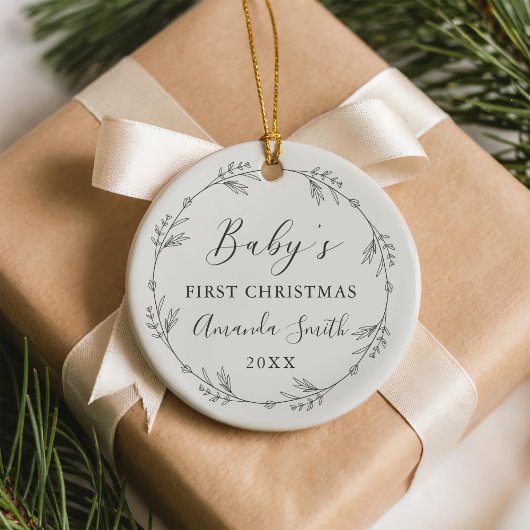 First Christmas Floral Botanical Wreath Keramik Ornament